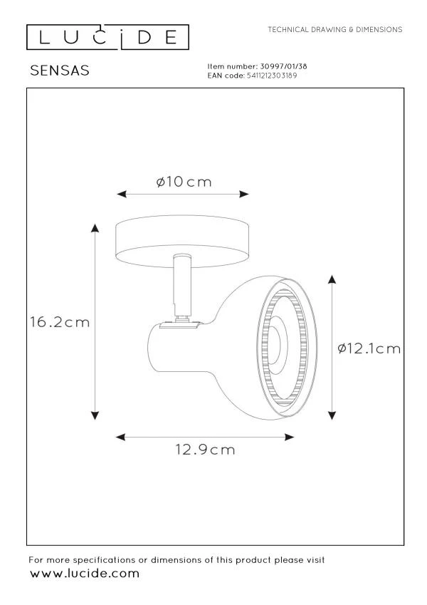 Lucide SENSAS - Plafondspot - 1xGU10 (ES111) - Beige - technisch